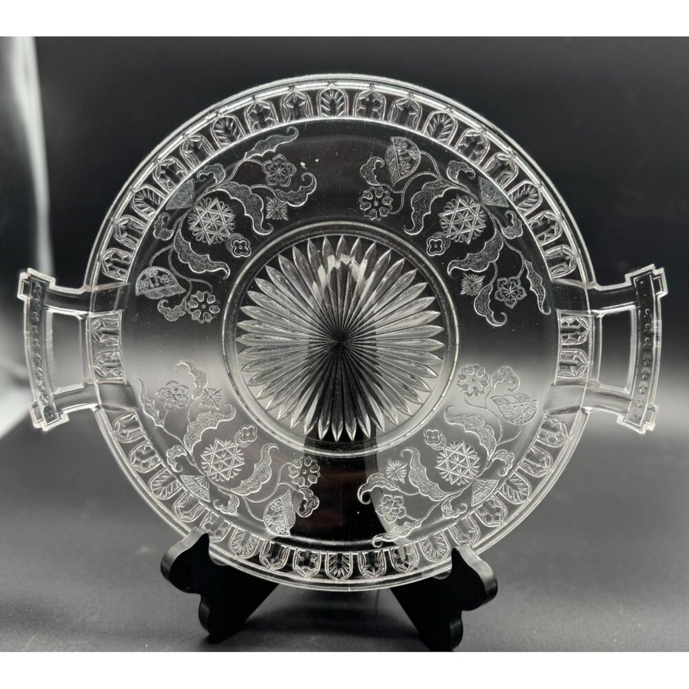 1881 Antique EAPG Early American Pressed Glass Handled Platter McKee & Bros 10"d